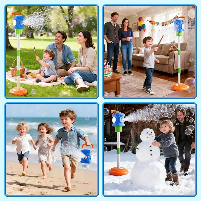 4-in-1 Street Lamp Bubble Machine for Toddlers 1-3 4-8, Bubble Toys Gifts for Kids Boys Girls, Automatic Stand Bubble Maker with R/C Wand, Adjustable Height - Outdoor/Indoor Party Favor