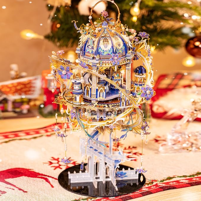 MU 3D Metal Puzzle for Adults Romeo and Juliet with Lighting Musix Box Set, Elf Palace Model Kits Miniature Architecture Building, Role-Playing Brain Teaser Love Gift Home Decor