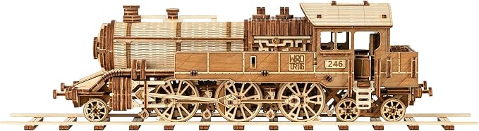 Wood Trick Grand Traveler 246 Wooden Train Set w/Railway - Rides up to 20ft - 16x4″ - Locomotive Model Kit - 3D Wooden Puzzles for Adults to Build - Engineering DIY Models for Adults to Build