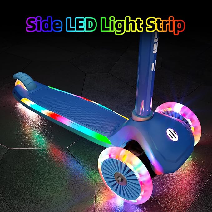 XJD Toddler Scooters for Kids 3-8, 3 Wheel Scooters for Kids 110lbs, LED Light-Up Wheels and Side, 3 Adjustable Height, Lean-to-Steer, Birthday Gift Toy for 3-8 Year Old Girl Boy