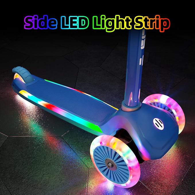 KORIMEFA Scooter for Kids Ages 3-8 with Light-Up Wheels & Deck, 3-Wheel Toddler Scooter with Adjustable Height, Anti-Slip Deck, Lean-to-Steer