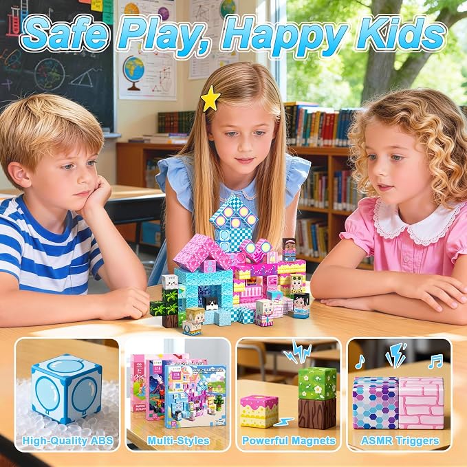 Magnetic Blocks for Girls, 100PCS 0.8inch Magnetic Building Blocks, Magnetic Cubes Sensory Toy for STEM Constructions Magnetic Blocks for Kids Ages 3 4 5 6 7 8 +, Girls Birthday Gifts