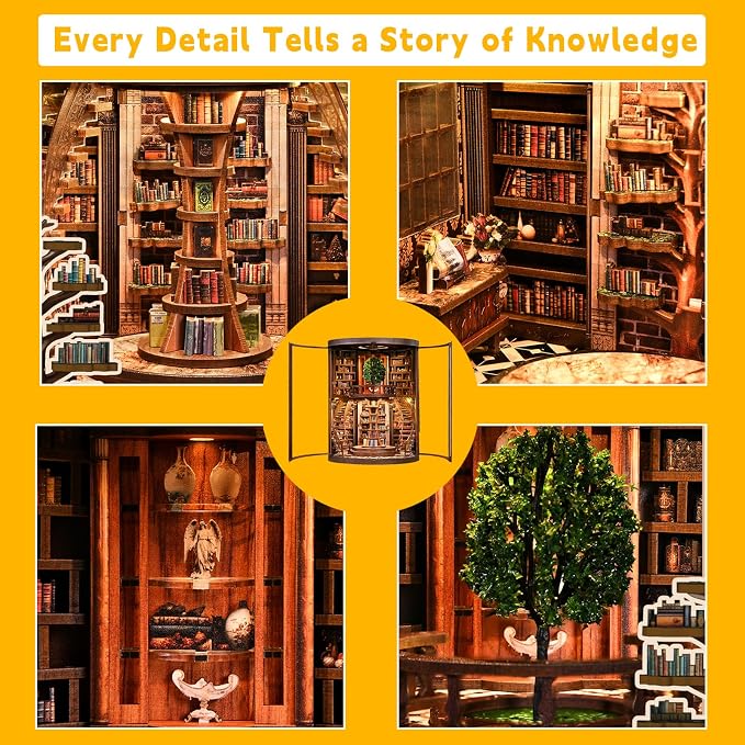 YSWOOD WORLD Miniature House Kit, Miniature Kit, Dollhouse Kit, Model Kits Craft Kits for Adults Teen, Mini House Kit for Birthday Father's Day, Wisdom Rings Book Repository