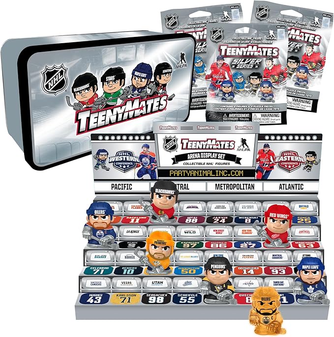 TeenyMates NHL Hockey Action Figures Gift Set, 2026 Licensed Collector’s Tin and 3 TeenyMates Packs (6 Figures Total)