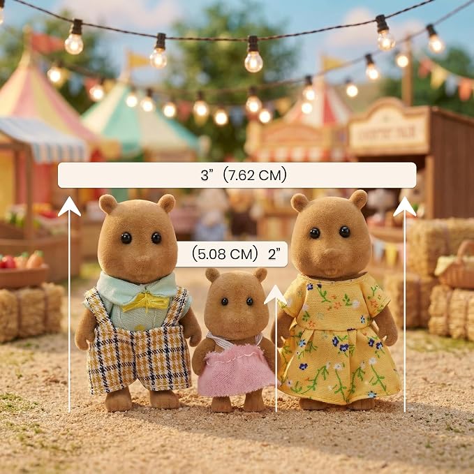 Family Brown Squirrel Figures — Set of 3 Collectible Flocked Mini Dolls with Removable Clothes, Dollhouse Pretend Play Set for Kids Ages 3+