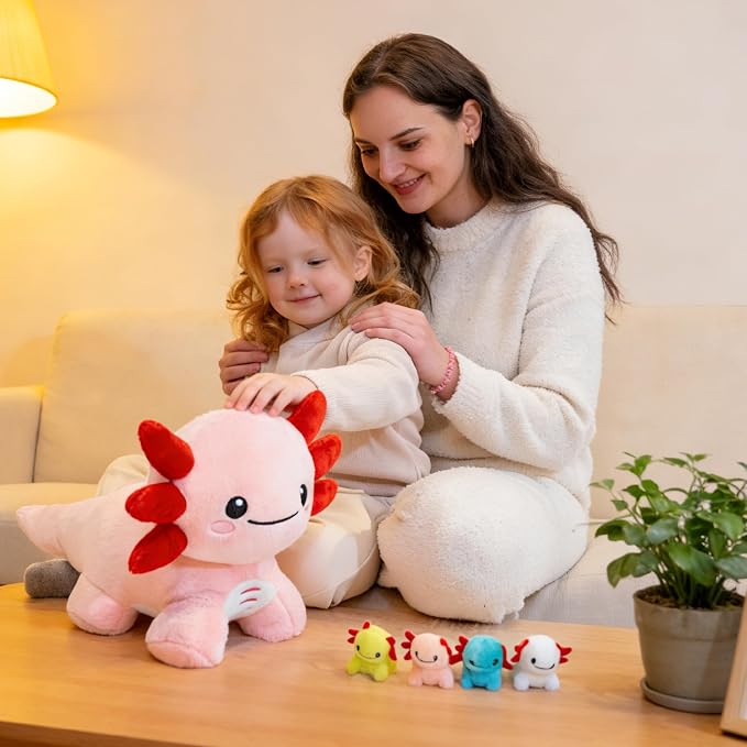 Axolotl Stuffed Animals, Mommy Axolotl Plush with Baby, 5 Pcs Plush Toy for Girl Boy, Birthday Gifts for Girlfriend, Kids