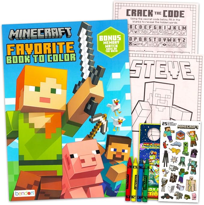 Minecraft Coloring Book Set for Kids, Boys Ages 4-8 - Bundle with Coloring Pages, Activities, Games Plus Stickers, Jumbo Crayons | Minecraft Activity Book Set
