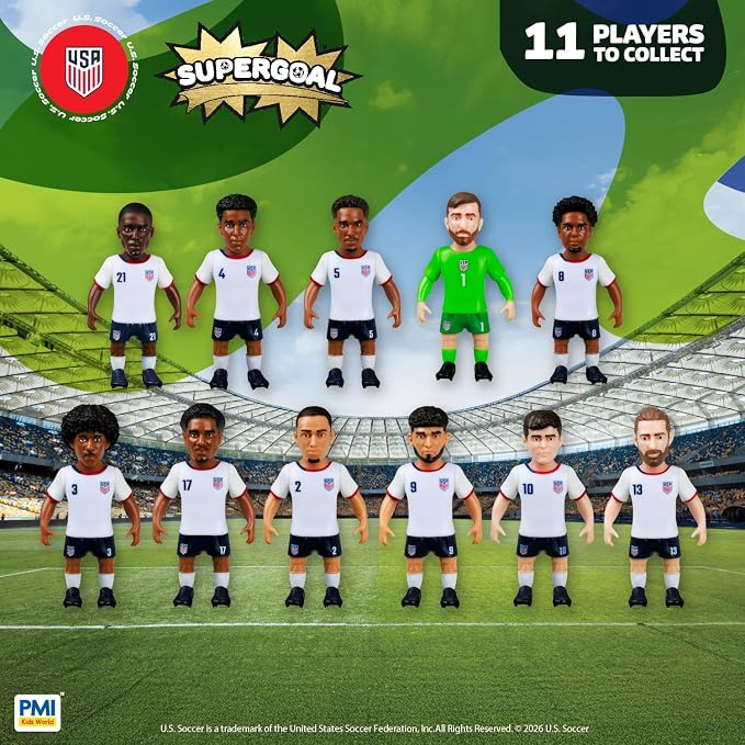 P.M.I. PMI Collectibles World Cup Soccer Figures – 11 Pack Deluxe Box Team Players – Official Football Mini Figures Premium Soccer Collectible Toy Set (Styles May Vary) (Team USA)