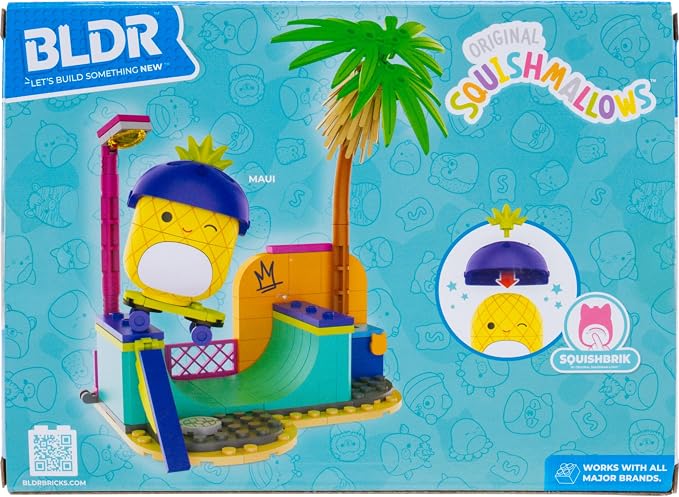 BLDR Squishmallows Maui's Skatepark Building Set - Maui The Pineapple Buildable Figure - Squishmallows Fans 8+, 0244
