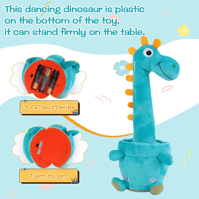 Dancing Talking Giraffe Toy, Stuffed Animal Baby Toy Repeating What You Say, Glowing Musical Giraffe Gifts for Toddlers 1-3 Years Old, for Kids (Dancing Dinosaur)