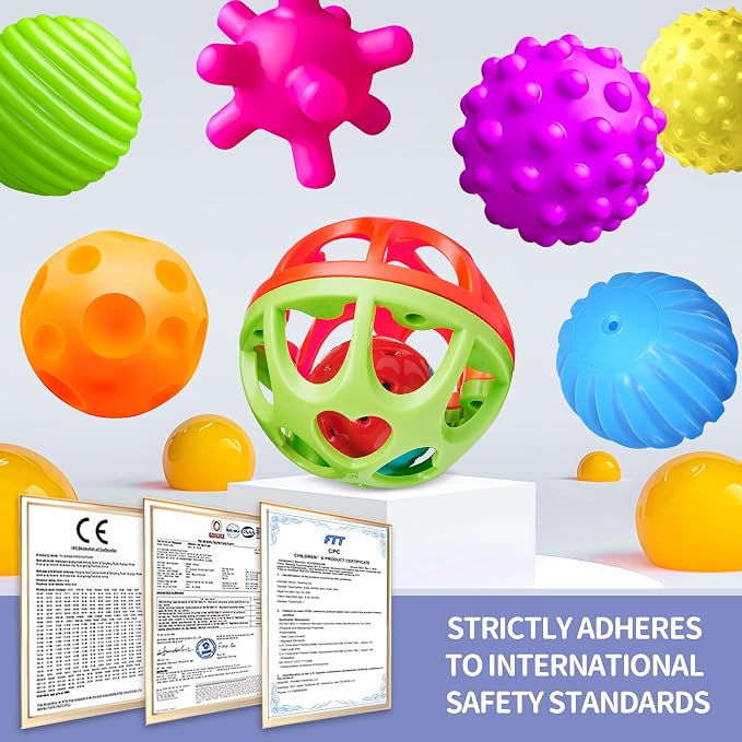 Montessori Toys, 6 PCS Sensory Balls for Toddlers 1-3 | Multiple Colorful Baby Textured Sensory Balls, Teething Toys, Hand Catching, Montessori Toys 6 months, Gifts for Newborn