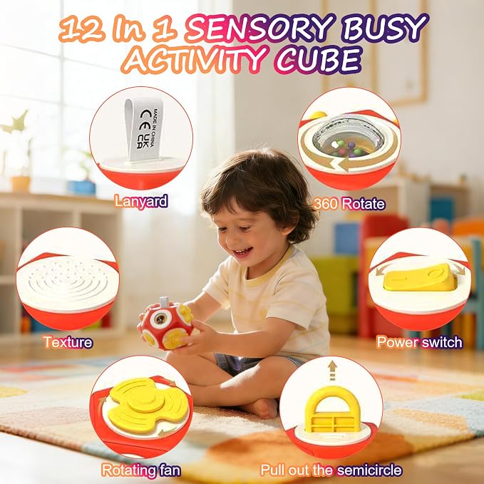 Busy Cube for Toddlers 1-3,12-in-1- Montessori Sensory Activity Cube with Children's Intellectual Development Learning,Educational Learning Gifts for Boys & Girls