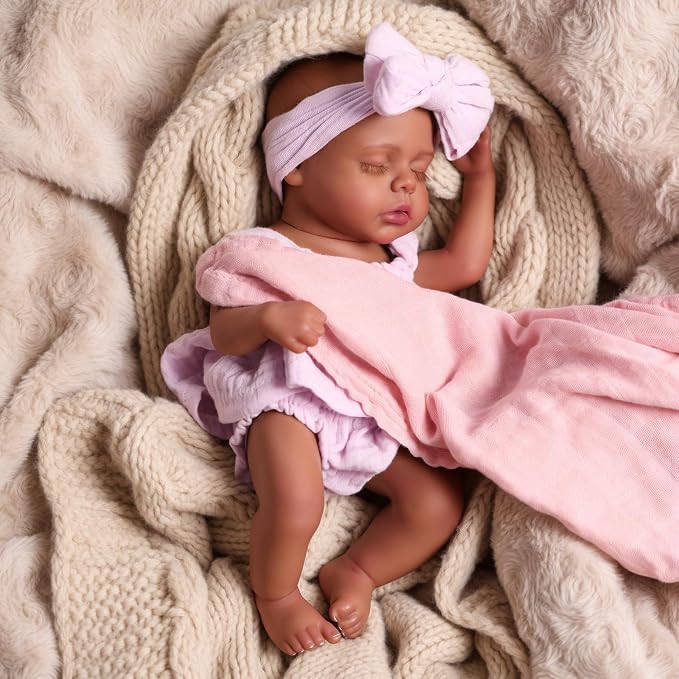 BABESIDE Lifelike Reborn Baby Dolls Daisy Black Girl- 12 Inch Body Realistic-Newborn Handmade Real Life Baby Dolls with Clothes and Toy Gift for Kids Age 3+