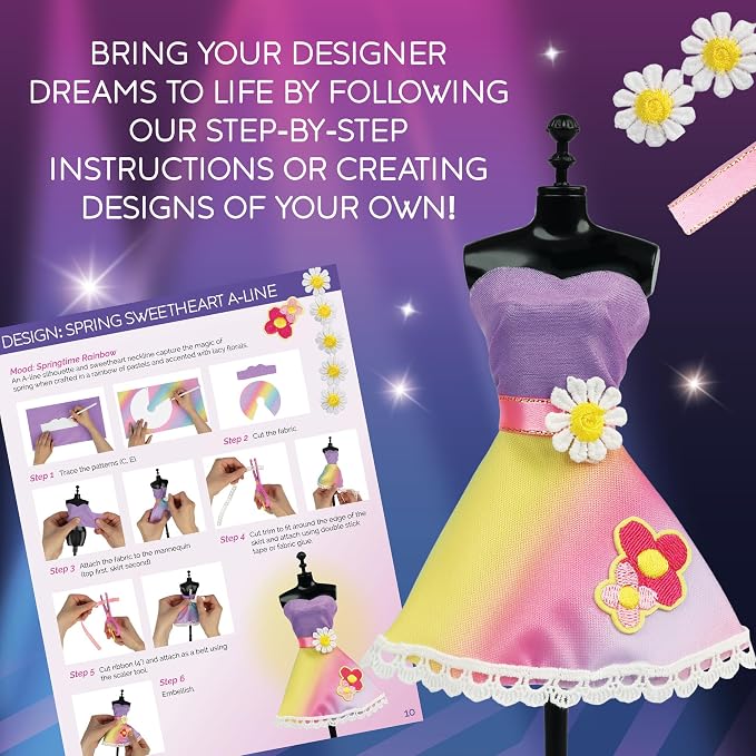 MindWare Fashion Designer Kits Ages 8+ - Run The Runway DIY Craft Kit for Girls - Creative Learning Activity for Kids - Design Dresses