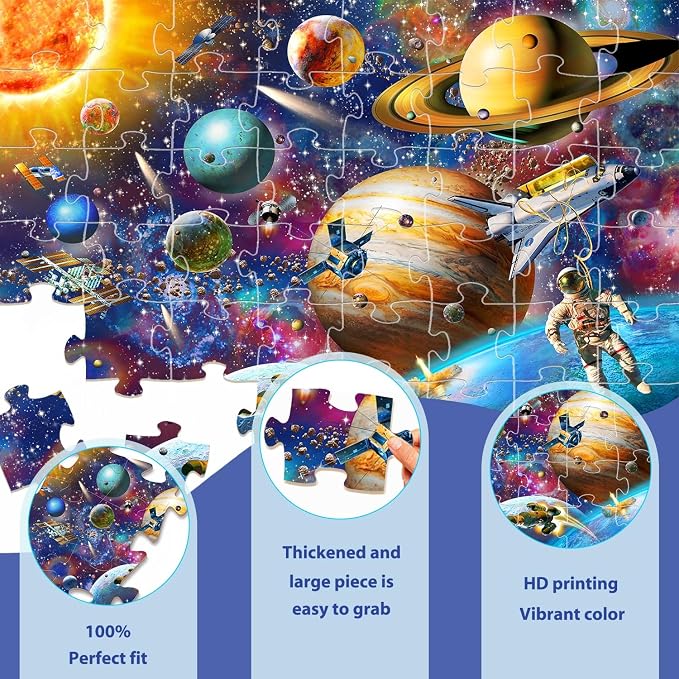 Jumbo Floor Puzzle for Kids Ages 4-6, 48 Piece Large Solar System Planet Jigsaw Puzzles for Kids Ages 3-5, Preschool Educational Learning Space Toys Gift for Boys & Girls