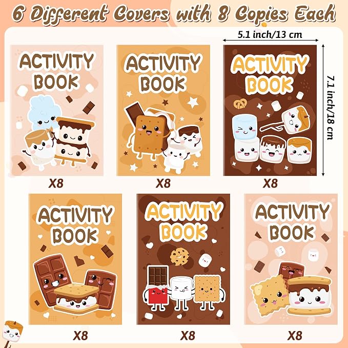 Marshmallow Activity Books for Kids-48 Pcs Marshmallow Mini Game Coloring Books Set Bulk Mazes Word Research Word Scramble Games for Birthday School DIY Activity Supplies Goodie Bags Stuffer