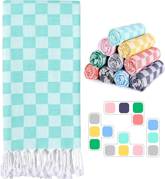 Checkered Plaid Turkish Beach Towel Vacation Essentials Blanket Sand Free Quick Dry Oversized Thin Cloud Clearance Alaska Cruise Summer Accessories Beach Gift Must Haves Gear Stuff Travel Gadgets
