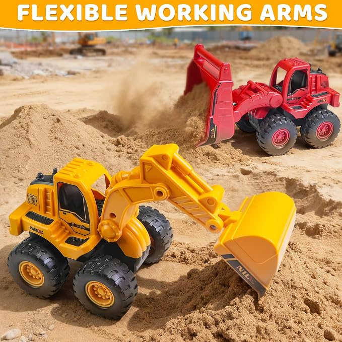 Beestech Construction Toys, Friction Powered Excavator Loader Truck Vehicles, Beach Sand Sandbox Toys for 3, 4, 5 Years Old Boys Kids Girls (2 Pack)