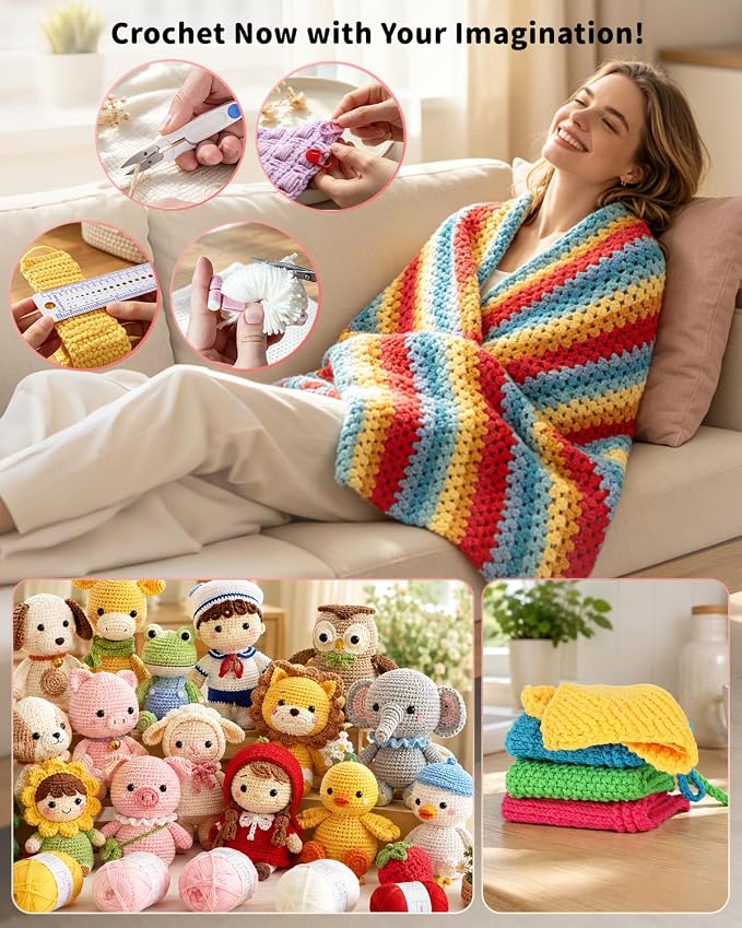 Aeelike Crochet Kit for Beginners, 59pcs Crochet Starter Kits with Yarn, Ergonomic Hooks & Storage Case, Learn-to-Crochet Set for Adults, Kids & Seniors, Ideal DIY Craft Gift for Women