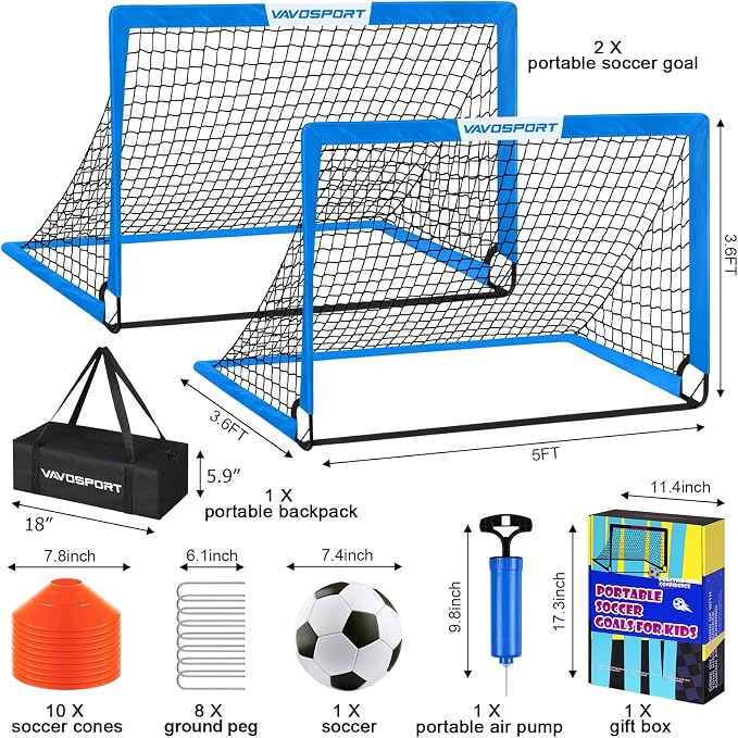 Kids Soccer Goals for Backyard Set - 2 of 4' x 3' Portable Soccer Goal Training Equipment, Pop Up Toddler Soccer Net with Soccer Ball, Soccer Set for Kids and Youth Outdoor Games, Sports, Play
