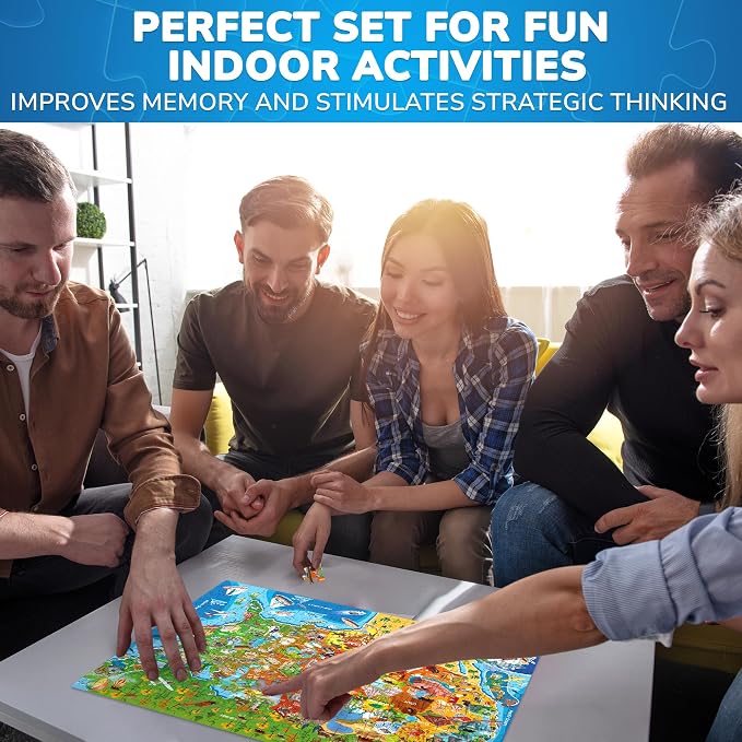 Adducate Puzzles for Adults 500 Pieces - 3 Set Floor Puzzles for Adults - Learning Map of The United States World Space - Educational Games - Toys for 15 Year Old Boys and Girls