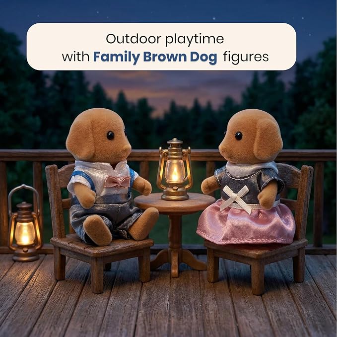 Family Brown Dog Figures — Set of 2 Collectible Flocked Mini Dolls with Removable Clothes, Dollhouse Pretend Play Set for Kids Ages 3+