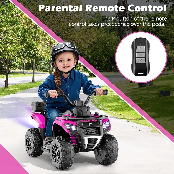 OLAKIDS Kids ATV with Spray Function, Remote Control, Storage Trunk, 6V Toddler Ride on Toy, Pink