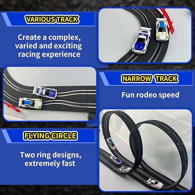 AGM MASETCH Slot Car Racing Track Set with 4 Unique Slot Cars, Battery Powered or Electric Car Track, Gift Toys for Boys Girls 4-12 Years Old