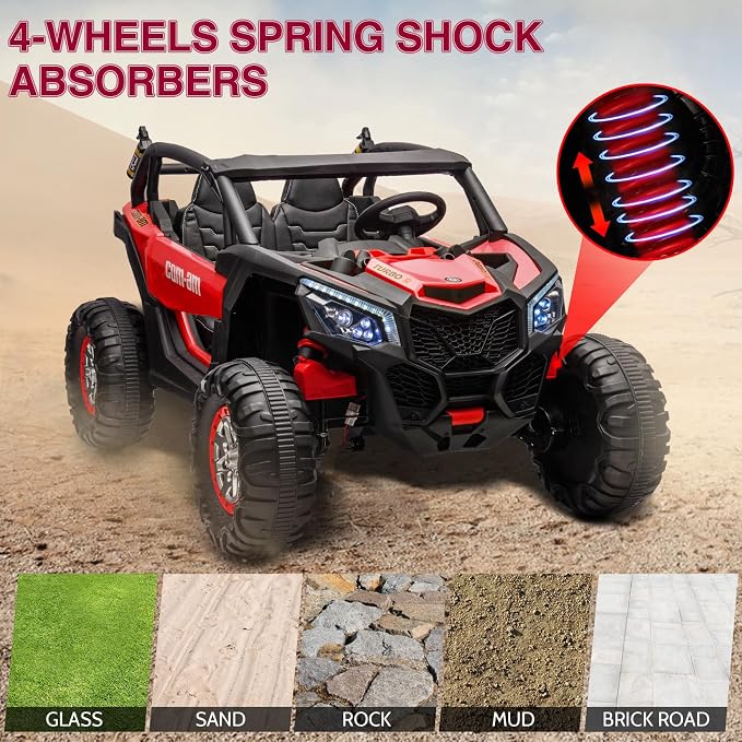 24V 2-Seater UTV Ride on Toy with Remote Control – Powerful 4WD Electric Vehicle Features 4 Shock Absorbers, Leather Seats, Music, and Lights. Designed As a 24V Ride-on Toy for Big Kids