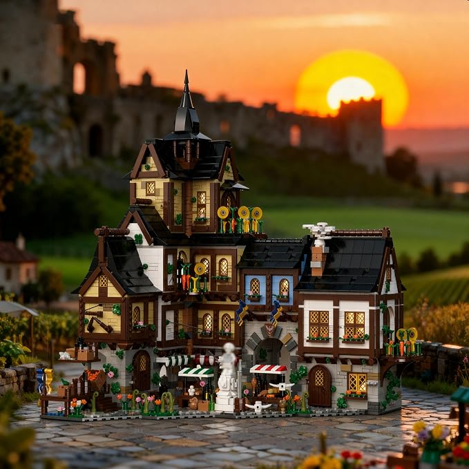 Medieval Town Center Building Set for Adult, Architecture Viking Village Town Center Building Block, House Collection Toy, Creative Present for Adults and Teen(3867PCS)