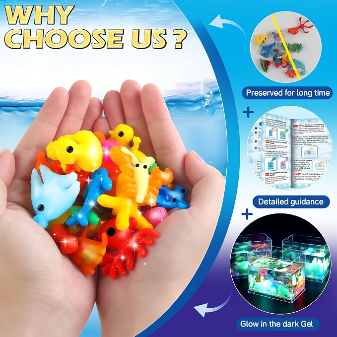 Magic Gel Water Elf Toy Kit, Aqua Fairy Water Gel Kit for Kids with 10PCS Aqua Jelly Gels & Animal Mold, Gift for Christmas, Easter, Birthday, New Year, Creative Art Craft Girls 6 7 8 9 10 Year Old