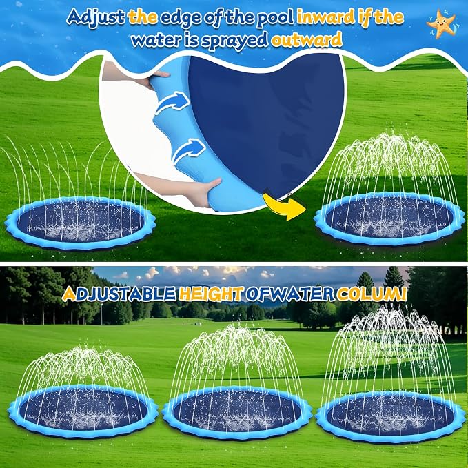 127 inch Extra Large Non-Slip Splash Pad Sprinkler for Kid and Dog, Kiddie Dog Pool, Toddler Outdoor Toys for Ages 3-12 Boys Girls, Summer Outdoor Water Kids Toys, Parent Games, Backyard, Lawn