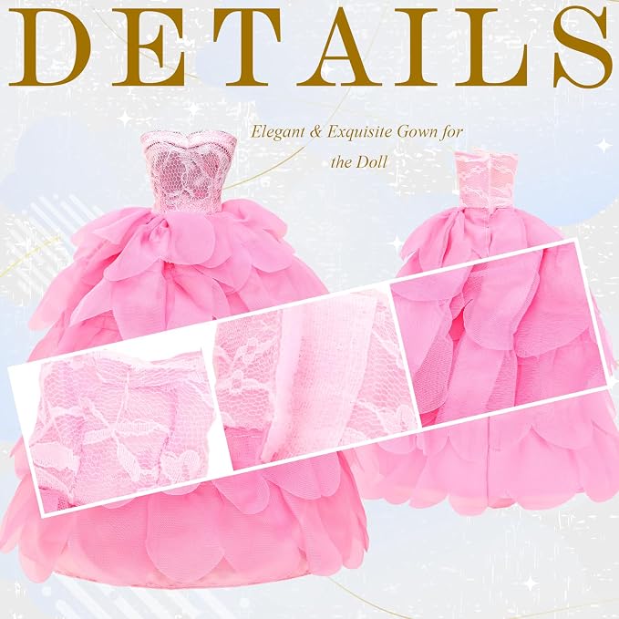 17 Pcs 11.5 Inch Dolls Fashion Pack 6 Set Clothing Includes Sequin Outfit Party Gown Chic Suits Stylish Dress Mermaid Dress 6 Pairs of Shoes 5 Accessories for Girl Dolls