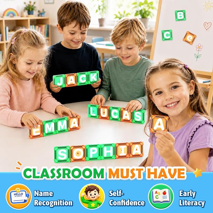 Magnetic Tiles Learn Letters Magnetic Building Blocks for Kids Ages 3-12 Double-Sided Uppercase & Lowercase Magnetic Letter Preschool Learning Toys, Educational STEM Toys & Back to School Supplies