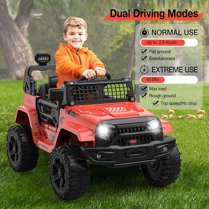 GarveeLife 12V Kids Electric Ride On Truck Car w/Parent Remote Control, Spring Suspension, LED Lights & AUX Port | Outdoor Ride Toy for Boys Girls