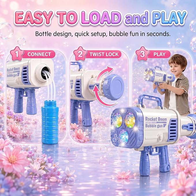 Blue LED Bubble Machine for Boys, Kids Bubble Blower | Blue LED bubble machine with high-output bubbles for backyard, pool, beach, and party fun; great gift for kids age 3+.