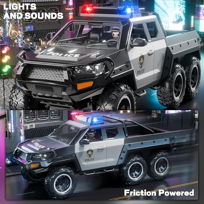 Police Car Toys for Boys 3 4 5 6 7 8 Years Old : Friction Powered Trucks Toy with Light and Sound Gifts for Girls Age 3-12 | Toddler Truck for Kids Ages 4-8 | Role Playing Police Truck Toys