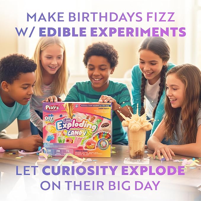 Playz Edible Exploding Candy Making Science Kit for Kids Ages 8-12 Years Old - Food Science Chemistry Kid Science Kit with 29 Experiments, Educational Science Kits for Boy & Girls