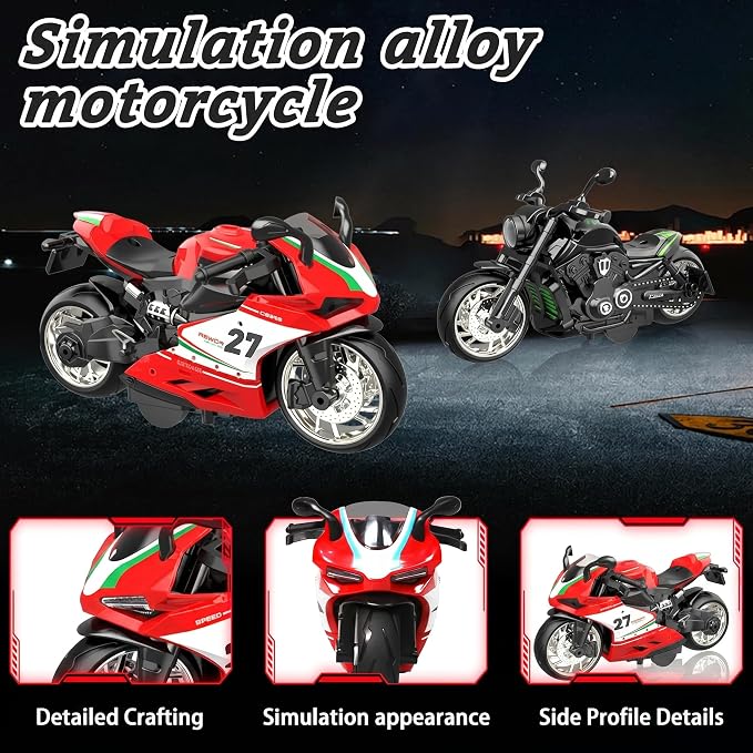 MQDMINI 4-Pack Pull-Back Motorcycle Toys - Friction Powered Kids Toy Cars, Gifts for Boys & Girls Aged 3-12