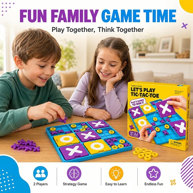 Upgraded 3D Tic-Tac-Toe Board Game for Kids & Adults - Montessori STEM Mind & Logic Brain Teaser, Fun Family Interactive Tabletop Party Game, Ideal Gift for Boys & Girls Ages 3+