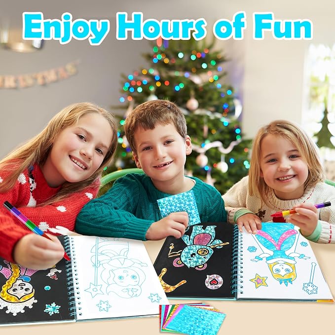 FUNNYB&G Foil Art Craft Kit for Girls 4-10 Years Old: Mess-Free & No-Glue, Create 16 Sparkly Winter Pictures – Perfect Travel Toy & Birthday Gift for Kids (Winter)