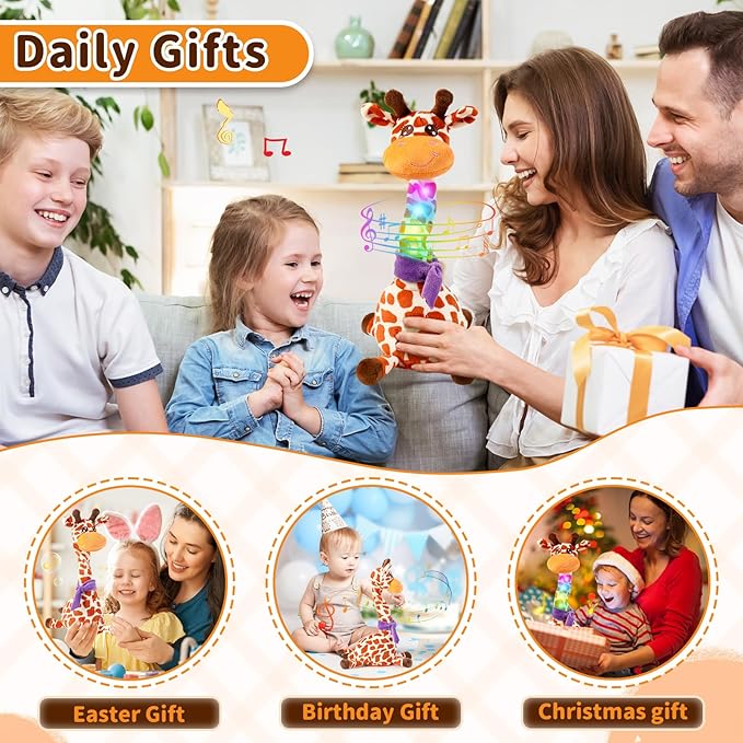 Dancing Talking Giraffe Toy for Baby Toddler, Dancing Giraffe Toy Singing Mimicking Recording Repeating What You Say with LED English Sing for Boys Girls Gift, 15 Second Recorde(Adjustable Volume)