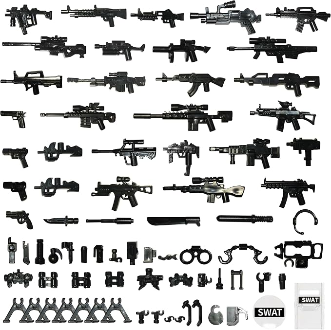 Military Weapons Pack, Classic Building Block Military Toy Accessories Hat, Piece Army Figure Accessory Combo, Compatible with Major Brands