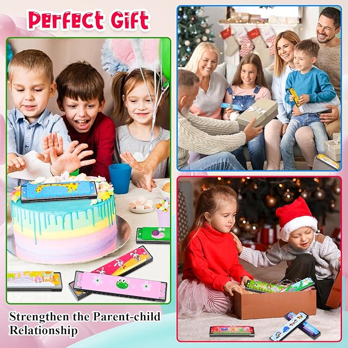 12 Styles Harmonica for Kids, Lightweight Harmonicas with Double Row of 16 Holes, Harmonica for Toddler, Kids, Adult Beginners' Musical Instrument Toy Gift (Over 3 Years Old)