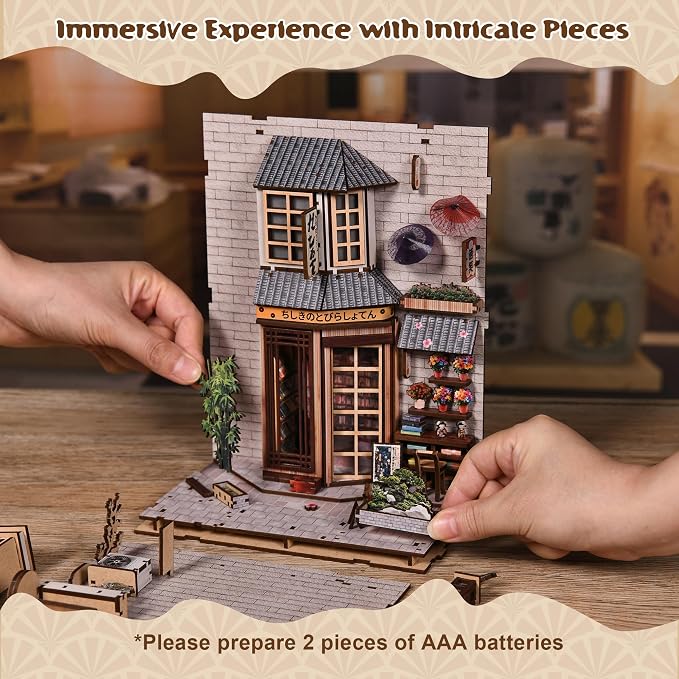 DIY Book Nook Kit with LED Lights | 3D Puzzles for Adults & Teens, Miniatures and Model Building Kits for Bookshelf Decor, Relaxing & Creative Gift for Craft Lovers | Sakura Alley