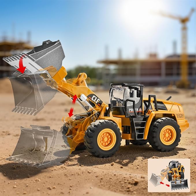 Bulldozer Toys for Boys, Bulldozer Toy with Movable Front Loading Arm and Liftable Bucket, Toy Bulldozers Construction Vehicles with Simulated Lights,for Kids 3 Year and UP