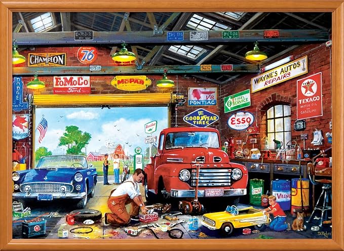 MasterPieces - 1000 Piece Jigsaw Puzzle, Wayne’s Garage, Fun for Adults, Family, Kids, Matte Finish, 19.25" x 26.75"