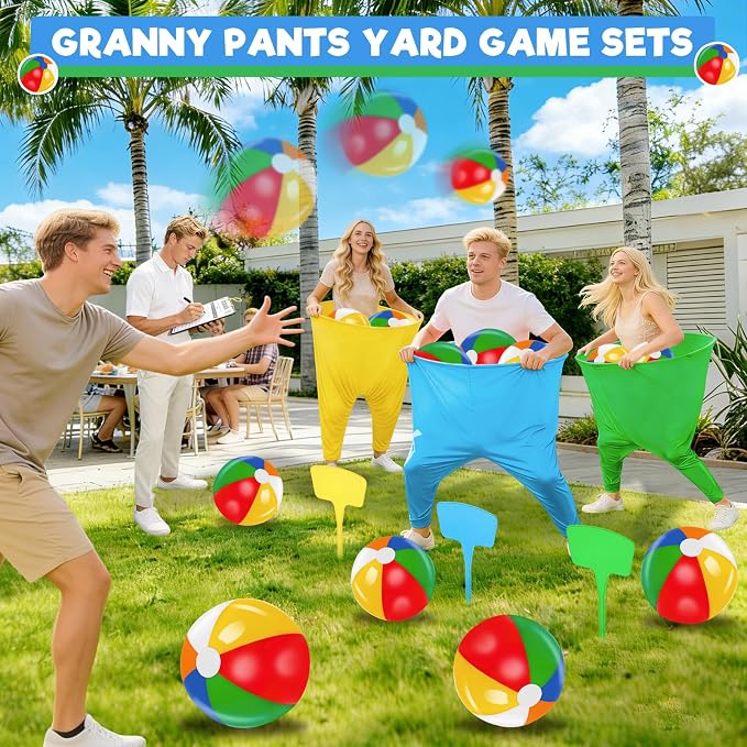 Granny Pants Yard Game, Granny Pants Party Game with Oversized Pants Bouncy Balls Ground Stakes Storage Bag and Air Pumps, Outdoor Tossing Games for Adults Family Carnival Party Reunion Gathering