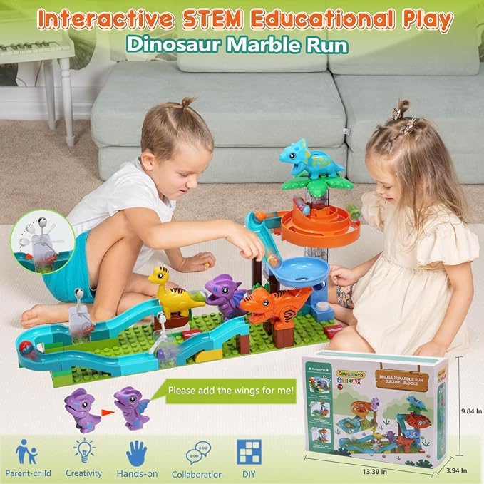 Dinosaur Marble Run Building for Kids: 3 4 5 6 7 8 Years Old Dinosaur Building Blocks Set Compatible with Major Brands - STEM Toy for Preschool Home for Boys Girls