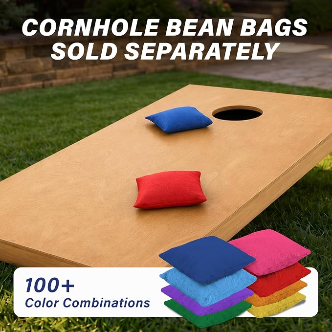 GoSports 4 ft x 2 ft Regulation Size Wooden Cornhole Boards Set with Light Brown Finish - Includes Carrying Case (Choose Your Colors)